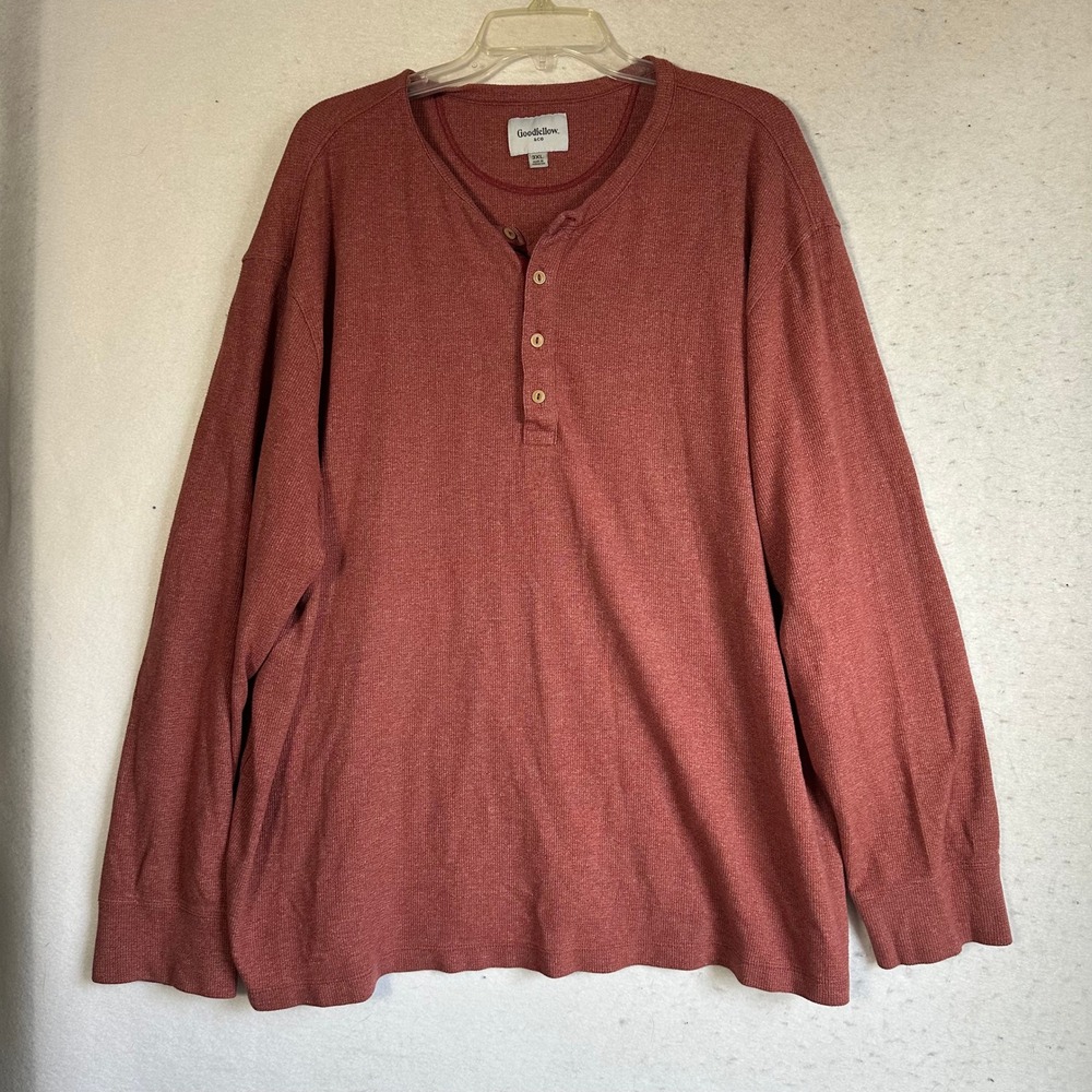Goodfellow & Co Mens 3XL Rust Orange Waffle Knit Long Sleeve Henley Shirt